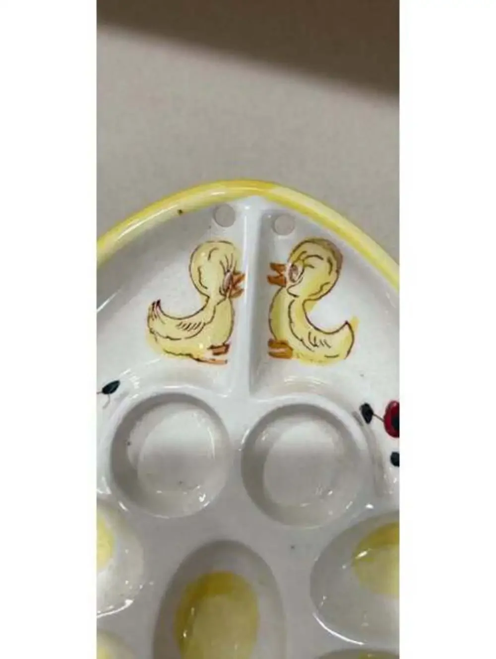 Vintage Davar Original Ceramic EggShaped Deviled Egg Platter with Chicks / ducks